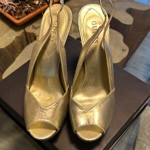 Guess Gold Peep-Toe Slingback Heels